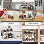 LEMIKKLE Large Countertop Organizer for Bathroom Counter, Bathroom Organizers and Storage, Under Sink Organizer Spice Rack Organizer for Kitchen with Basket(Black)