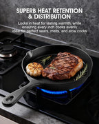 Cast Iron Skillets, 9.5 Inch Frying Pan with Teardrop Handle, Oven Safe, Durable Camping Cookware for Stove & Grill Use, Indoor/Outdoor