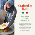 Deco 11” Nonstick Frying Pan Skillet, Made in Italy, Diamond Ceramic PFAS-Free, Dishwasher & Metal Utensil Safe, Durable Gloss Enamel Finish, Stay-Cool Handle, High Walls-Extra Room, Gray