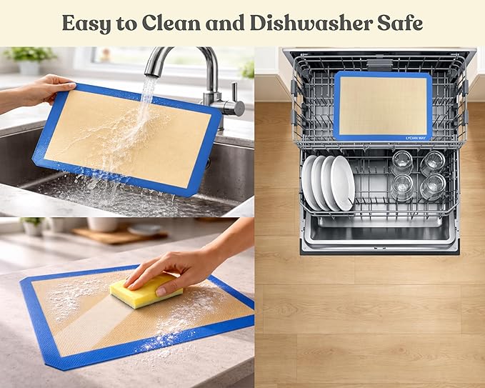 Silicone Baking Mats Set of 2, Half Sheet Nonstick Reusable Baking Sheet Liners for Cookies, Macarons, Bread, Pizza, Pastry, Blue