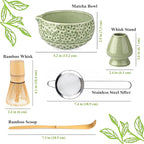 Matcha Whisk Set- Matcha Set includes Matcha Whisk and Bowl, Sifter, Holder and Scoop- The Perfect Bamboo Whisk for Matcha Tea (Molted Green)