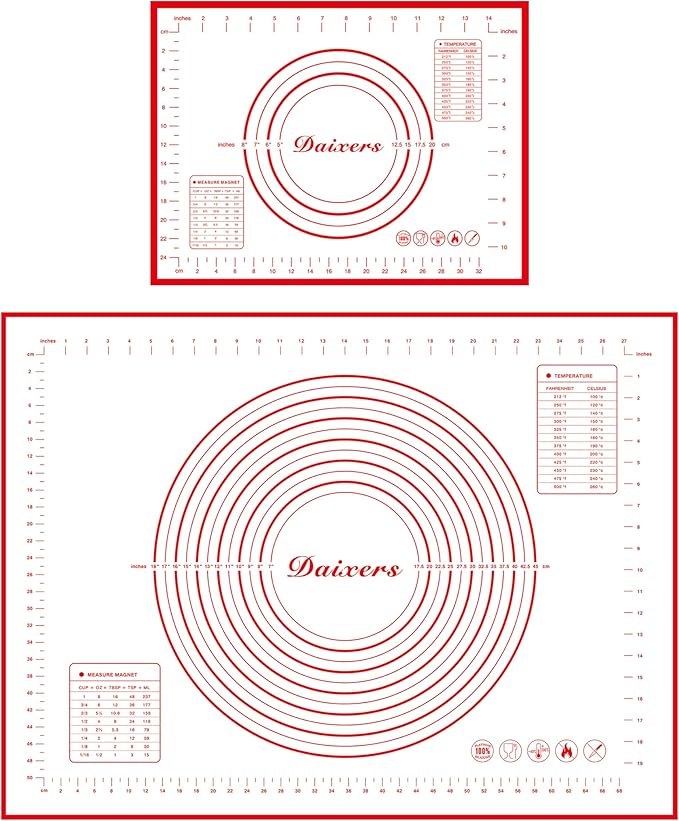 Silicone Baking Mats Set of 2,Extra Large 31.5" x 24" Small 16" x 12" Non Stick Non Skid Pastry-Mat with Measurements (Red)