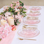 I00000 50 Pack 12 Ounce Pink Plastic Bowls Serving Bowls Hammered Clear Bowl with Gold Rimmed, Heavy Duty Disposable Bowl Set,Small Bowls for Wedding Party