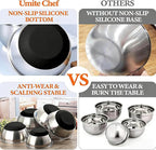 Thickened Stainless Steel Mixing Bowls with Airtight Lids, Umite Chef 26Pcs Stainless Steel Bowls Set, 3 Grater Attachments & Black Non-Slip Bottoms Size 7, 4, 2.5, 2.0,1.5, 1QT for Mixing & Serving