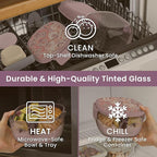 Bentgo Glass Prints Salad Container - 7.6-Cup Tinted Glass Salad Bowl with Airtight Lid, Leak-Proof Sauce Container, 4-Compartment Bento Meal Prep Tray & Reusable Fork (Floral Maximalist - Bouquet)