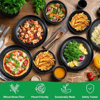 LIYH 16 Pcs Black Wheat Straw Dinnerware Set - Unbreakable Plates and Bowls Sets, Dish Sets for 4, Black Plastic Dinnerware Set Include Wheat Straw Dinner Plates Bowls Cups Kitchen & Camping