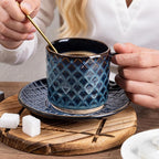 GBhome 6 OZ Stackable Coffee Mugs, Ceramic Coffee Mugs with Texture Patterns for Man,Woman,Dad,Mom, Modern Coffee Cups Set of 4 for Espresso/Cappuccino. Dishwasher&Microwave Safe