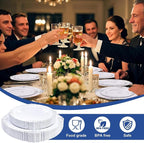 Hioasis 300pcs White and Silver Plastic Plates - Disposable Dinnerware Set Suitable for 50 Guests Include 10.25" Dinner & 7.5" Dessert Plates,Silverware Set, Cups for Weddingr(NO Napkins Included)