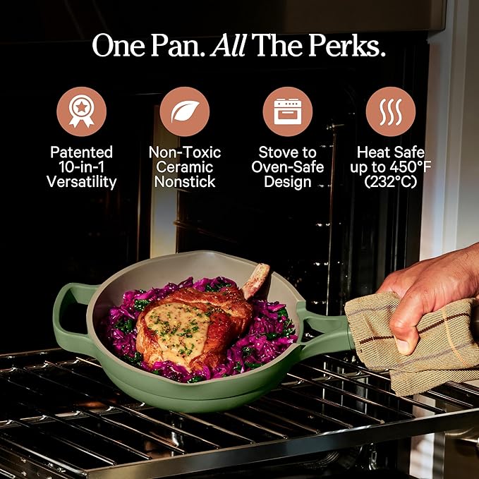 Our Place Mini Always Pan | 8.5" Ceramic Pan with Modular Lid & Beechwood Spatula | Patented 10-in-1 Nonstick, Non-Toxic Cookware Made Without PFAS | Induction & Oven-Safe up to 450°F | Sage