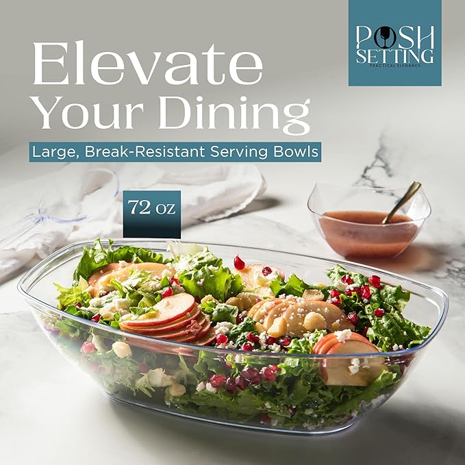 Posh Setting Plastic Party Bowls - Disposable Clip-on Bowls, Perfect for Chocolate, Candy, Apps; Set of 4 Clear Entrees