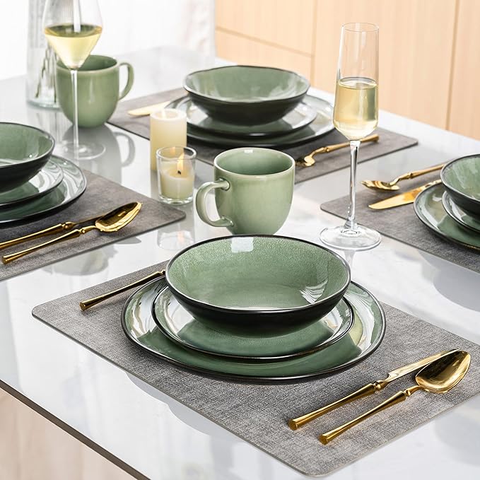 AmorArc Ceramic Dinnerware Sets,Handmade Reactive Glaze Stoneware Plates and Bowls Sets,Highly Scratch Resistant | Dishwasher & Microwave Safe Dishes Set,Service for 4 (12pc)