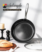 MICHELANGELO Non Stick Frying Pan - 12 Inch Frying Pan Nonstick with Lid, Large Fry Pan Induction Compatible, Black Ceramic Skillet with Lid