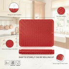 MicoYang Silicone Dish Drying Mat for Multiple Usage,Easy clean,Eco-friendly,Heat-resistant Silicone Mat for Kitchen Counter or Sink,Refrigerator or drawer liner Red L 16 inches x 12 inches