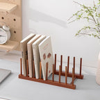HBlife 4pcs Teak Dish Drying Rack Plates Holder Stand Kitchen Storage Cabinet Organizer for Dish/Plate/Bowl/Cup/Pot Lid/Cutting Board (8 Slots)