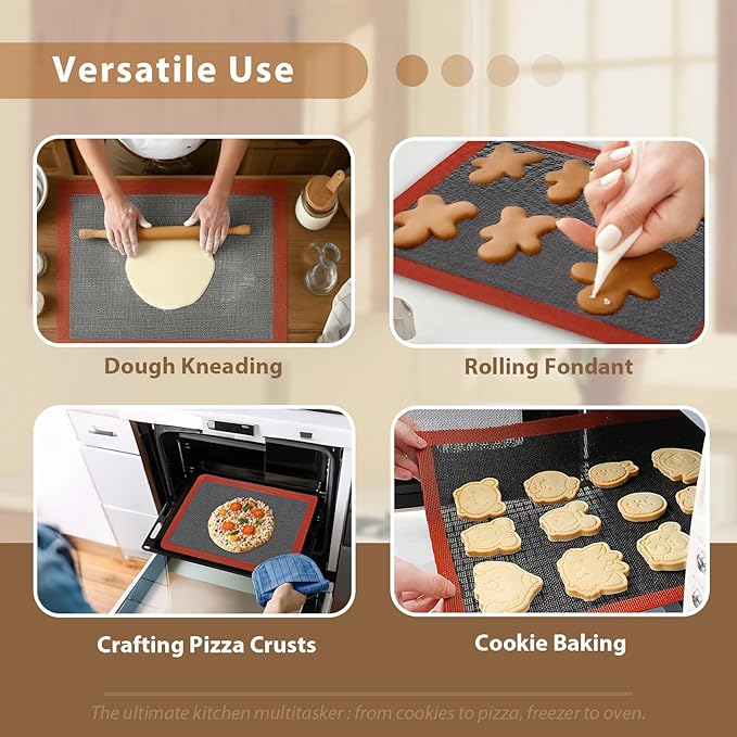 Silicone Baking Mat Nonstick Food Safe Tray Pan Liners Perfect Bakeware for Making Cookies, Macarons, Bread and Pastry (11x15"/ 4 Pack)
