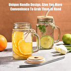 TANGLONG 16 oz Mason Jars with Handle, Mason Jar Cups, Glass Cups with Lids and Straws, Drinking Glasses Set of 12