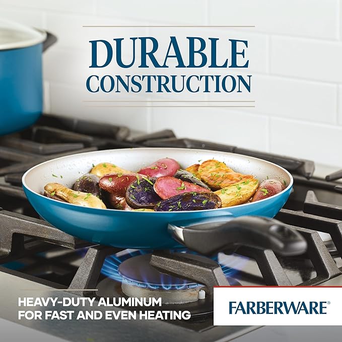 Farberware 20361 Dishwasher Safe Nonstick Cookware Set / Pots and Pans Set - 15 Piece, Blue
