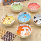 6 PCS Ceramic Rice Bowls, Cute Cartoon Small Dessert Bowl, Cereal Bowls Serving Bowl Gift Set, for Oatmeal, Ice Cream, Salads, Soups