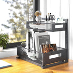 Petiza Under Sink Organizer Pull Out Cabinet Organizer Adjustable Height 2 Tier with Sliding Drawers Kitchen Bathroom Organizer and Storage(Gray-1pc)