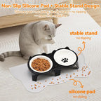 Ceramic Elevated Cat Bowls Kitty Bowls - 15° Tilt Anti-Vomiting, Silicone Mat Included, Whisker Friendly for Indoor Cats & Small Dogs (2-Pack) (Black)