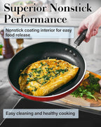 Cook N Home Nonstick Frying Pans Set 3 Piece, 8, 9.5, 11-Inch Kitchen Cooking Skillets Saute Fry Pan Induction Compatible, Marble Red
