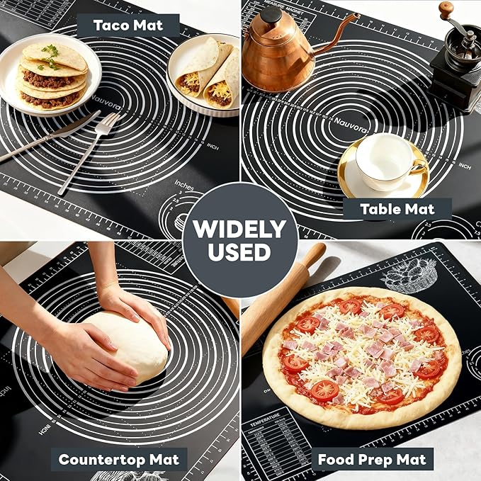Extra Large Baking Mat - 26" Silicone Pastry Mat, Reusable Non-Stick Dough Mat with Measurement for Fondant, Rolling Dough, Pie Crust, Pizza and Cookies, Black