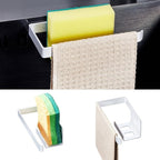 Sponge Holder for Kitchen Sink, Adhesive Dishcloth Holder, Dish Sponge Kitchen Sink Caddy 2 in 1, Metal Dishcloth Racks Sink for Dishcloths, Sponges, Brushes and Glove (White)