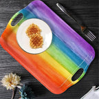 Serving Tray Decorative Tray with Handles Multi-Purpose Rectangular Serving Trays for Restaurant, Parties, Coffee Table, Kitchen - Rainbow Stripes