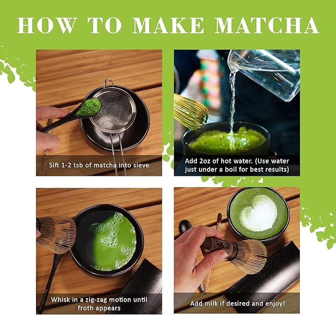 BambooMN Matcha Whisk Set - Golden Chasen (Tea Whisk), Chashaku (Hooked Bamboo Scoop), Deep Scoop, Tea Spoon - 2 Sets