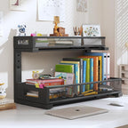 2 Pack 19IN Depth Under Sink Storage Organizer, Large 2-Tier Elegant Mesh Pull Out Shelf for Kitchen and Bathroom Cabinet Organization, L-Shaped and Adjustable Height Design-Black