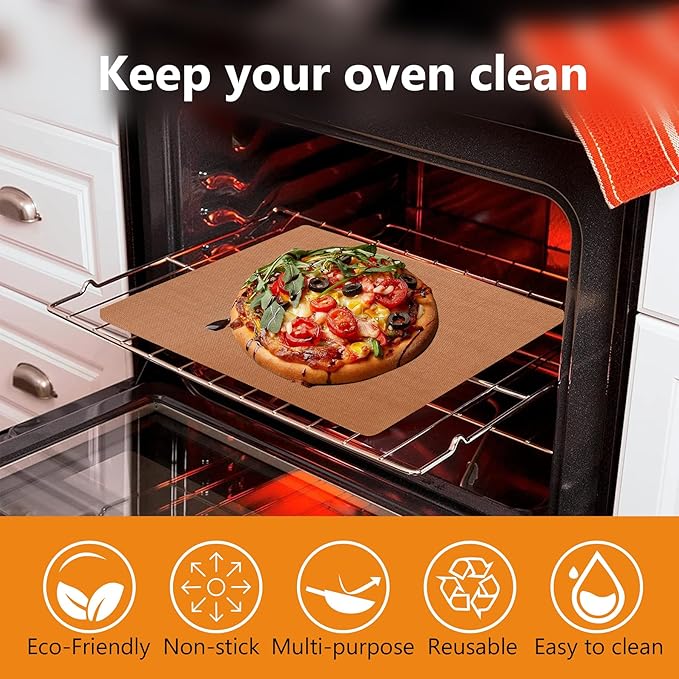 UBeesize 2 Pack Thickened Copper Oven Liners for Bottom of Oven BPA & PFOA Free, Reusable 16x24 Inch Heavy Duty Non Stick Teflon Oven Mats, Fit Electric Gas Toaster Convection Microwave Ovens Grills