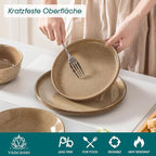 vancasso ANYA 24 Pieces Plates and Bowls Set, Caramel Dinnerware Sets, Reactive Glaze Dishes Set for 6, Ceramic Dishware Sets Kitchen Dinner Set, Microwave & Dishwasher Safe