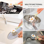 Vigar Florganic Daisy-Shaped Dish Brush with Vase Dish Brush Holder, Dish Brush with Handle, for Pot Scrubber, Kitchen Dishes, and Sink Cleaning, Orange