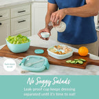 Bentgo Salad Container - 54 oz Bowl with 4-Compartment Toppings Tray, Leak-Proof Dressing Container, Reusable Fork, BPA-Free Lunch Box for Meal Prep & Food Storage; Removable Bento Tray (Coastal Aqua)