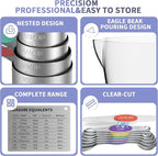Magnetic Measuring Cups and Spoons Set, 5 Stainless Steel Measuring Cups for Dry and Liquid Ingredients, 7 Magnetic Measuring Spoons, 3 Plastic Measuring Cup with 1 Measuring Conversion Chart