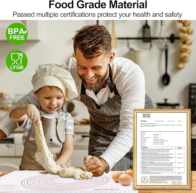 HOOMIL Silicone Baking Mat, Non-Stick, Non-Slip, Extra Large Pastry Mat for Rolling Dough, Bread Pie Crust Pizza Cookies Fondant Making, with Measurements - 28"x20"