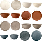 Sango Siterra Painter's Palette 16-Piece Stoneware Dinnerware Set - Service for 4, Ceramic Plates and Bowls Sets, Chip Resistant, Rustic Dishware, Microwave & Dishwasher Safe Kitchen Dishes