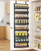 SNTD 8 Tiers Over the Door Organizer - Height Adjustable Pantry Organizers and Storage with Dense Mesh Baskets, Anti-Swing Hanging Door Spice Rack for Kitchen Bathroom (Black, 17" W x 6" D x 69" H)