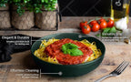 KooK Pasta Bowl, Salad Bowls, Soup, Serving Bowls, Ceramic, Large Capacity, Microwave & Dishwasher Safe, Set of 4, 40 Oz,(Hunter Green)