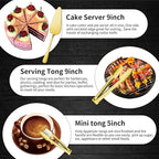 Gisly Gold 12 Pieces Serving Utensils Include Large Serving Spoons,Slotted Serving Spoons,Serving Forks,Serving Tongs,Appetizers Tongs,Soup Ladle and Pie Cake Server for Buffet Catering