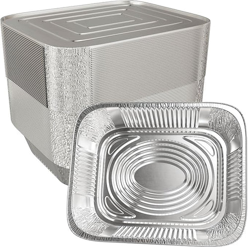 Aluminum Pans With Lids 9x13 [10 Sets] Aluminum Foil Pans Trays With Lids - Half Size Tin Foil Disposable Pans For Baking, Roasting, Cake Serving Dishes, Catering Supplies, Steam Table Chafing