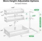 Kitstorack Under Sink Organizer, 1-Pack 3-Tier Height Adjustable Thickened Metal Pull out Cabinet Organizer Shelf, Slide out Storage Drawer Rack for Bathroom Kitchen Pantry Home Laundry Organization