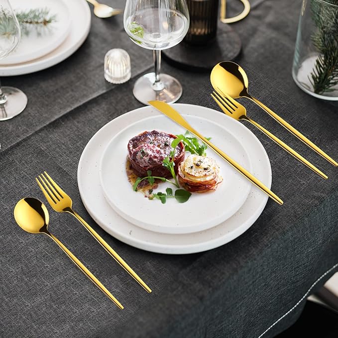 30-Pieces Gold Flatware Set, Gold Silverware Set for 6,Tableware Fine Dining Utensil Set Include Knives Forks and Spoons,Circular Fine Handle Cutlery Decorate Wedding Mirror Polished,Dishwasher