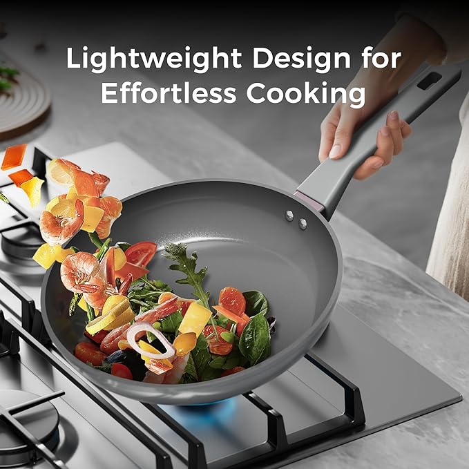 Sanho 8 Inch Frying Pan Nonstick, Ceramic Coating PTFE & PFOA Free Skillet, Induction Compatible & Dishwasher Safe Cookware for Healthy Daily Cooking
