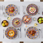 vancasso 12 Pieces Dinnerware Sets, Orange Plates and Bowls Set, Porcelain Dishes Set for 4, Microwave and Dishwasher Safe, Scratch Resistant, Bohemian Style Dining Ware Service for 4, Series SIMI