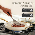 GOTHAM STEEL 14 Inch Nonstick Frying Pan with Lid, Large Ceramic Skillet for Family, Non Toxic PFOA PFOS PFAS Free, Oven & Dishwasher Safe 500°F, Even Heat Distribution, Cream