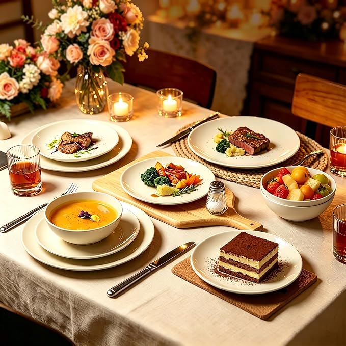 Ceramic Dinnerware Sets-12 Pieces Set, Plates Pasta Bowls Soup Bowls, Modern Stoneware Dishes, Reaction Glaze Black (Sky white)