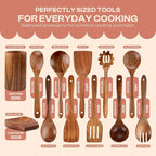 12-Piece Wooden Spoons for Cooking with Holder – Natural Teak Wood Utensils – Comfort-Grip Cooking Wood Tools Non-Stick Safe Easy to Clean Heat Resistant Set