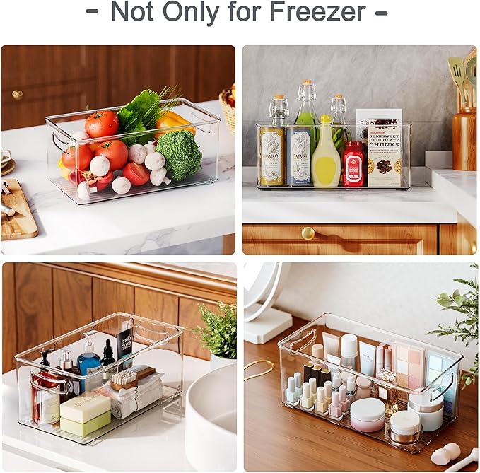 8 PACK Freezer Organizer Bins Fridge Organizer Storage Stackable Deep Freezer Storage Bins with Side Handles Refrigerator Organizers and Storage Home Organization Must Haves