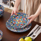 vancasso 12 Pieces Dinnerware Sets, Red Plates and Bowls Set, Porcelain Dishes Set for 4, Microwave and Dishwasher Safe, Scratch Resistant, Bohemian Style Dining Ware Service for 4, Series SIMI